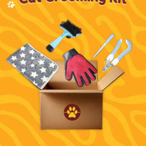 Cat grooming kit with brush, comb and grooming essentials for cats
